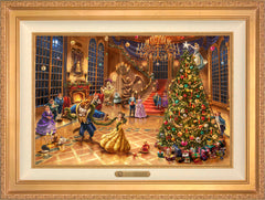 Disney Beauty and the Beast Christmas Celebration Wall Art by Thomas Kinkade Studios Estate Edition Canvas 18" x 27" Antique Gold