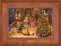 Disney Beauty and the Beast Christmas Celebration Wall Art by Thomas Kinkade Studios Estate Edition Canvas 18" x 27" Rustic Andalucian