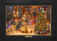 Disney Beauty and the Beast Christmas Celebration Wall Art by Thomas Kinkade Studios Estate Edition Canvas 18" x 27" Modern Black