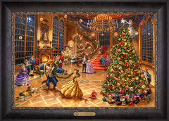 Disney Beauty and the Beast Christmas Celebration Wall Art by Thomas Kinkade Studios Estate Edition Canvas 18" x 27" Cabernet