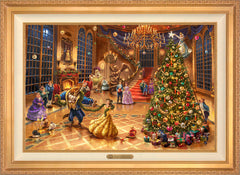 Disney Beauty and the Beast Christmas Celebration Wall Art by Thomas Kinkade Studios Estate Edition Canvas 24" x 36" Antique Gold