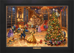 Disney Beauty and the Beast Christmas Celebration Wall Art by Thomas Kinkade Studios Estate Edition Canvas 24" x 36" Modern Black