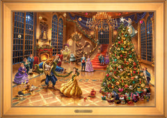 Disney Beauty and the Beast Christmas Celebration Wall Art by Thomas Kinkade Studios Estate Edition Canvas 24" x 36" Gallery Gold