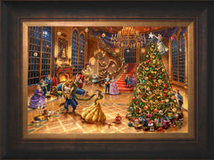 Disney Beauty and the Beast Christmas Celebration Wall Art by Thomas Kinkade Studios Jewel Edition Canvas 12" x 18" Estate Bronze