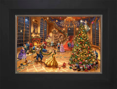 Disney Beauty and the Beast Christmas Celebration Wall Art by Thomas Kinkade Studios Jewel Edition Canvas 12" x 18" Modern Black
