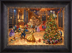 Disney Beauty and the Beast Christmas Celebration Wall Art by Thomas Kinkade Studios Jewel Edition Canvas 12" x 18" Cabernet