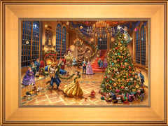 Disney Beauty and the Beast Christmas Celebration Wall Art by Thomas Kinkade Studios Jewel Edition Canvas 12" x 18" Gallery Gold