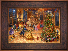 Disney Beauty and the Beast Christmas Celebration Wall Art by Thomas Kinkade Studios Jewel Edition Canvas 12" x 18" Gallery Bronze