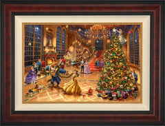 Disney Beauty and the Beast Christmas Celebration Wall Art by Thomas Kinkade Studios Jewel Edition Canvas 18" x 27" Gallery Burl
