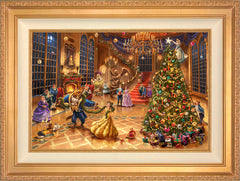 Disney Beauty and the Beast Christmas Celebration Wall Art by Thomas Kinkade Studios Jewel Edition Canvas 18" x 27" Antique Gold