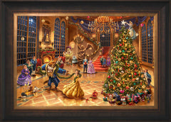Disney Beauty and the Beast Christmas Celebration Wall Art by Thomas Kinkade Studios Jewel Edition Canvas 18" x 27" Estate Bronze
