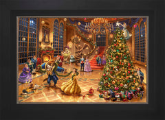 Disney Beauty and the Beast Christmas Celebration Wall Art by Thomas Kinkade Studios Jewel Edition Canvas 18" x 27" Modern Black