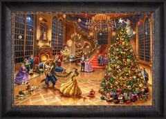 Disney Beauty and the Beast Christmas Celebration Wall Art by Thomas Kinkade Studios Jewel Edition Canvas 18" x 27" Cabernet