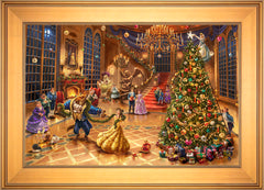 Disney Beauty and the Beast Christmas Celebration Wall Art by Thomas Kinkade Studios Jewel Edition Canvas 18" x 27" Gallery Gold