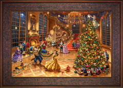 Disney Beauty and the Beast Christmas Celebration Wall Art by Thomas Kinkade Studios Jewel Edition Canvas 18" x 27" Gallery Bronze