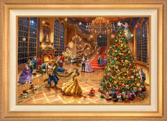 Disney Beauty and the Beast Christmas Celebration Wall Art by Thomas Kinkade Studios Jewel Edition Canvas 24" x 36" Antique Gold