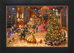 Disney Beauty and the Beast Christmas Celebration Wall Art by Thomas Kinkade Studios Jewel Edition Canvas 24" x 36" Modern Black