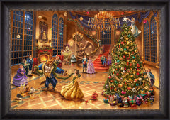 Disney Beauty and the Beast Christmas Celebration Wall Art by Thomas Kinkade Studios Jewel Edition Canvas 24" x 36" Cabernet