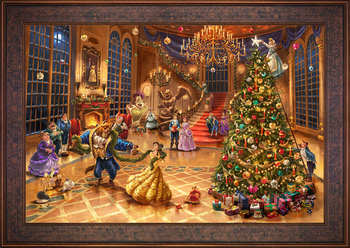 Disney Beauty and the Beast Christmas Celebration Wall Art by Thomas Kinkade Studios Jewel Edition Canvas 24
