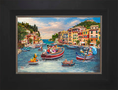 Disney Mickey and Minnie in Italy Wall Art by Thomas Kinkade Studios Standard Number Canvas 12" x 18" Modern Black
