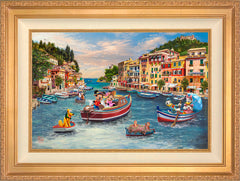 Disney Mickey and Minnie in Italy Wall Art by Thomas Kinkade Studios Standard Number Canvas 18" x 27" Antique Gold