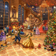 Disney Beauty and the Beast Christmas Celebration Wall Art by Thomas Kinkade Studios Canvas Gallery Wrap 14" x 14" Unframed
