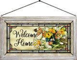 Welcome Home Floral Framed Glass Art by Marjolein Bastin