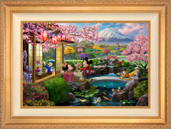 Disney Mickey and Minnie in Japan Wall Art by Thomas Kinkade Studios Standard Number Canvas 18" x 27" Antique Gold