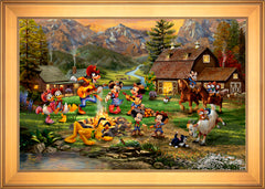 Disney Mickey and Minnie Rocky Mountain Round-Up Wall Art by Thomas Kinkade Studios Standard Number Canvas 24" x 36" Gallery Gold
