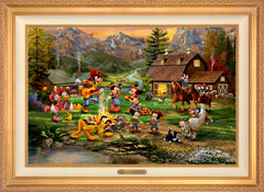 Disney Mickey and Minnie Rocky Mountain Round-Up Wall Art by Thomas Kinkade Studios Estate Edition Canvas 24" x 36" Antique Gold