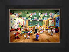 Disney Mickey and Minnie Schoolhouse Wall Art by Thomas Kinkade Studios Standard Number Canvas 12" x 18" Modern Black