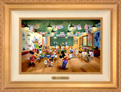 Disney Mickey and Minnie Schoolhouse Wall Art by Thomas Kinkade Studios Estate Edition Canvas 12" x 18" Antique Gold