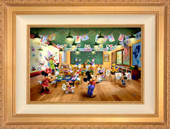 Disney Mickey and Minnie Schoolhouse Wall Art by Thomas Kinkade Studios Jewel Edition Canvas 12" x 18" Antique Gold