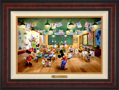 Disney Mickey and Minnie Schoolhouse Wall Art by Thomas Kinkade Studios Estate Edition Canvas 18" x 27" Gallery Burl