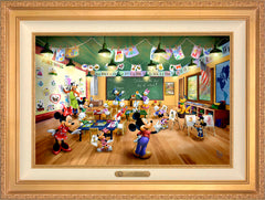 Disney Mickey and Minnie Schoolhouse Wall Art by Thomas Kinkade Studios Estate Edition Canvas 18" x 27" Antique Gold