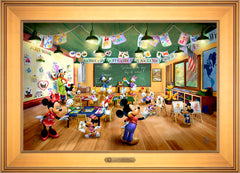 Disney Mickey and Minnie Schoolhouse Wall Art by Thomas Kinkade Studios Estate Edition Canvas 18" x 27" Gallery Gold