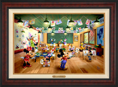 Disney Mickey and Minnie Schoolhouse Wall Art by Thomas Kinkade Studios Estate Edition Canvas 24" x 36" Gallery Burl