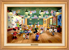 Disney Mickey and Minnie Schoolhouse Wall Art by Thomas Kinkade Studios Estate Edition Canvas 24" x 36" Antique Gold