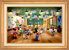 Disney Mickey and Minnie Schoolhouse Wall Art by Thomas Kinkade Studios Jewel Edition Canvas 24" x 36" Antique Gold