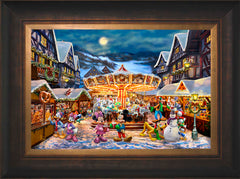 Disney Mickey and Minnie Christmas Market Wall Art By Thomas Kinkade Studios - 12" x 18" SN Canvas Estate Bronze Frame