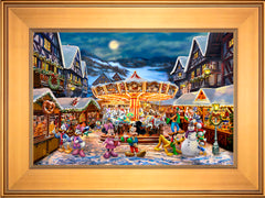 Disney Mickey and Minnie Christmas Market Wall Art By Thomas Kinkade Studios - 12" x 18" SN Canvas Gallery Gold Frame