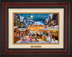 Disney Mickey and Minnie Christmas Market Wall Art By Thomas Kinkade Studios - 12" x 18" EE Canvas Burl Frame