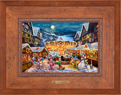 Disney Mickey and Minnie Christmas Market Wall Art By Thomas Kinkade Studios - 12" x 18" EE Canvas Rustic Andalucian Frame
