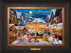 Disney Mickey and Minnie Christmas Market Wall Art By Thomas Kinkade Studios - 12" x 18" EE Canvas Estate Bronze Frame