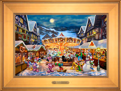 Disney Mickey and Minnie Christmas Market Wall Art By Thomas Kinkade Studios - 12" x 18" EE Canvas Gallery Gold Frame