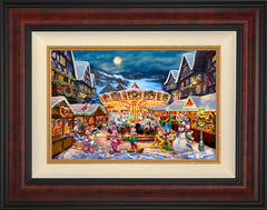 Disney Mickey and Minnie Christmas Market Wall Art By Thomas Kinkade Studios - 12" x 18" Canvas Burl Frame