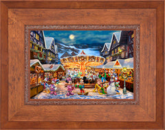 Disney Mickey and Minnie Christmas Market Wall Art By Thomas Kinkade Studios - 12" x 18" Canvas Rustic Andalucian Frame