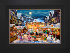 Disney Mickey and Minnie Christmas Market Wall Art By Thomas Kinkade Studios - 12" x 18" Canvas City Black Frame