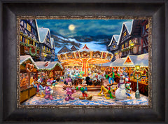 Disney Mickey and Minnie Christmas Market Wall Art By Thomas Kinkade Studios - 12" x 18" Canvas Cabernet Frame