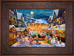 Disney Mickey and Minnie Christmas Market Wall Art By Thomas Kinkade Studios - 12" x 18" Canvas Gallery Bronze Frame